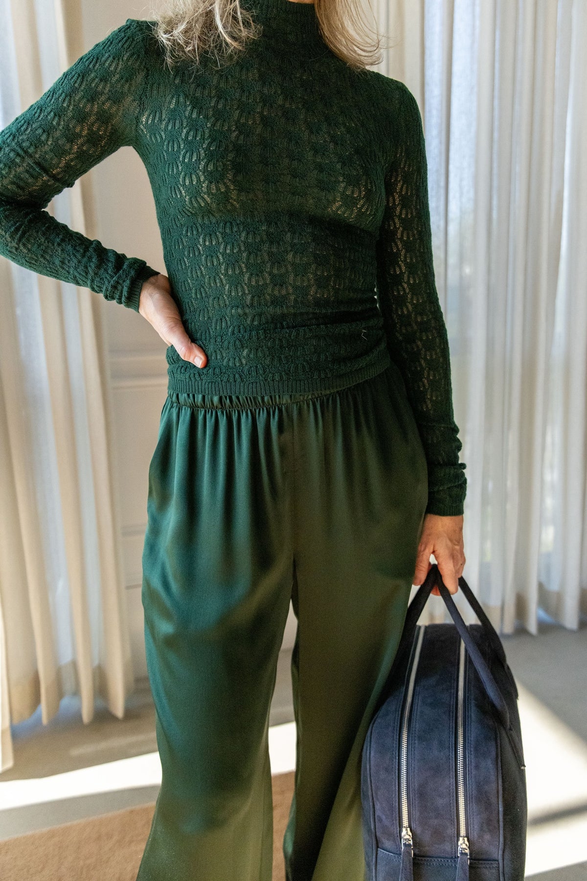 Sablyn Rhea Long Sleeve Mock Neck Top, Hunter Green