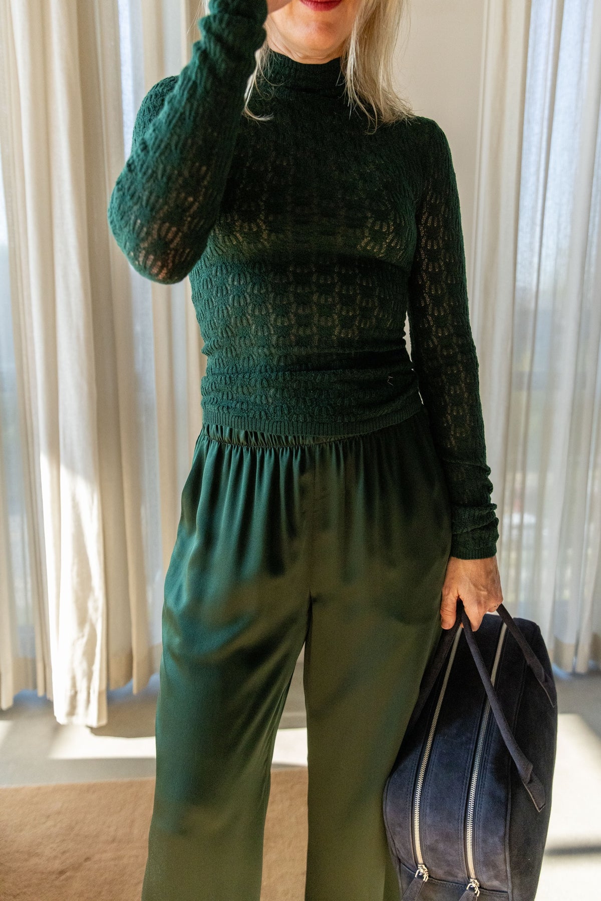 Sablyn Rhea Long Sleeve Mock Neck Top, Hunter Green