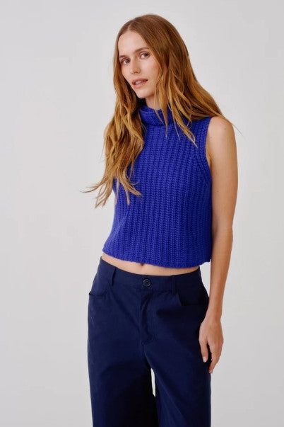 Sablyn Saige Cropped Turtleneck, Cobalt