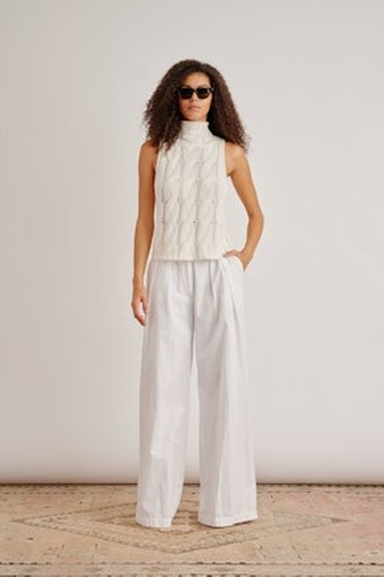 Sablyn Salvia Sleeveless Cable Turtleneck