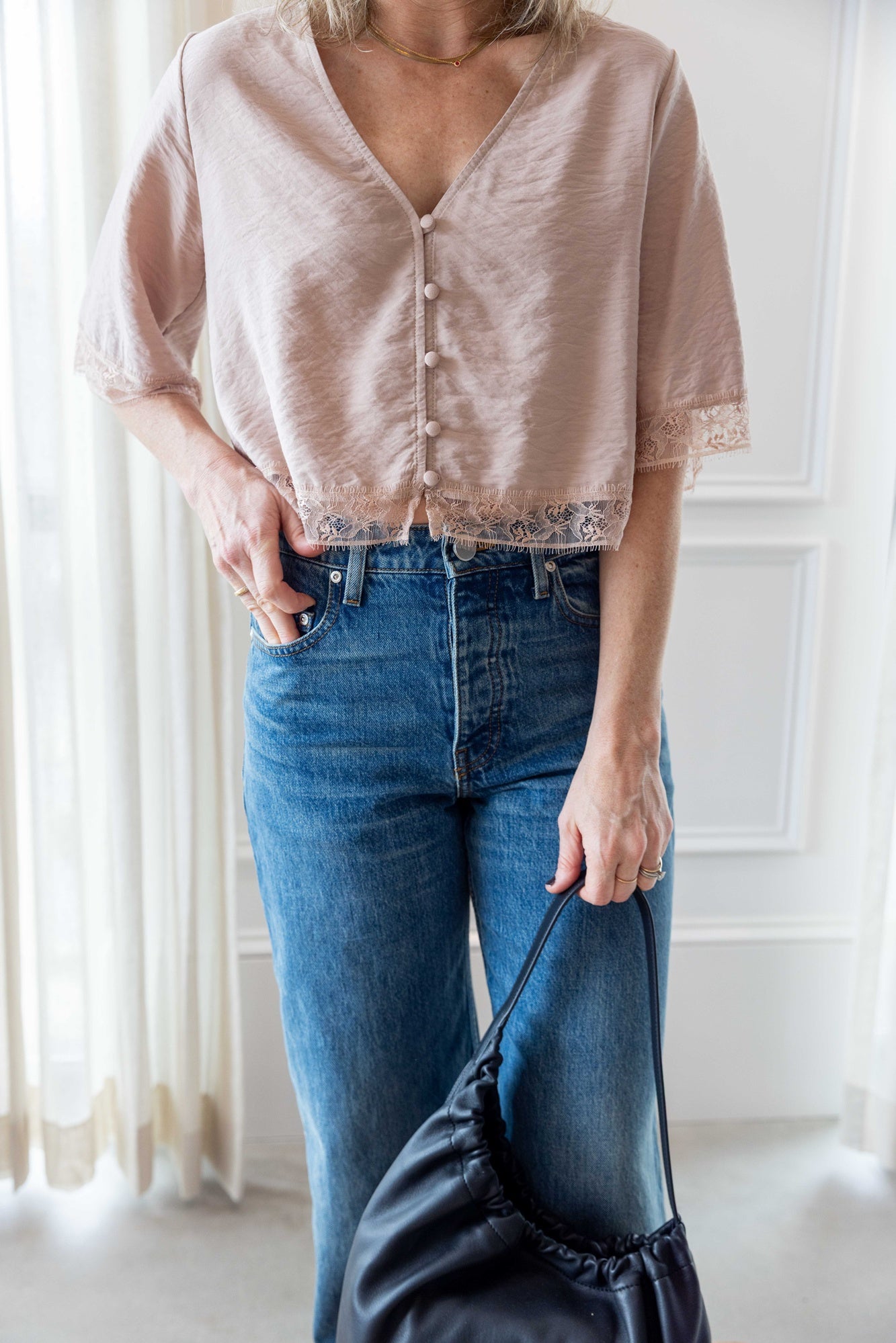 Sablyn Simone SS Button Down Top with Lace