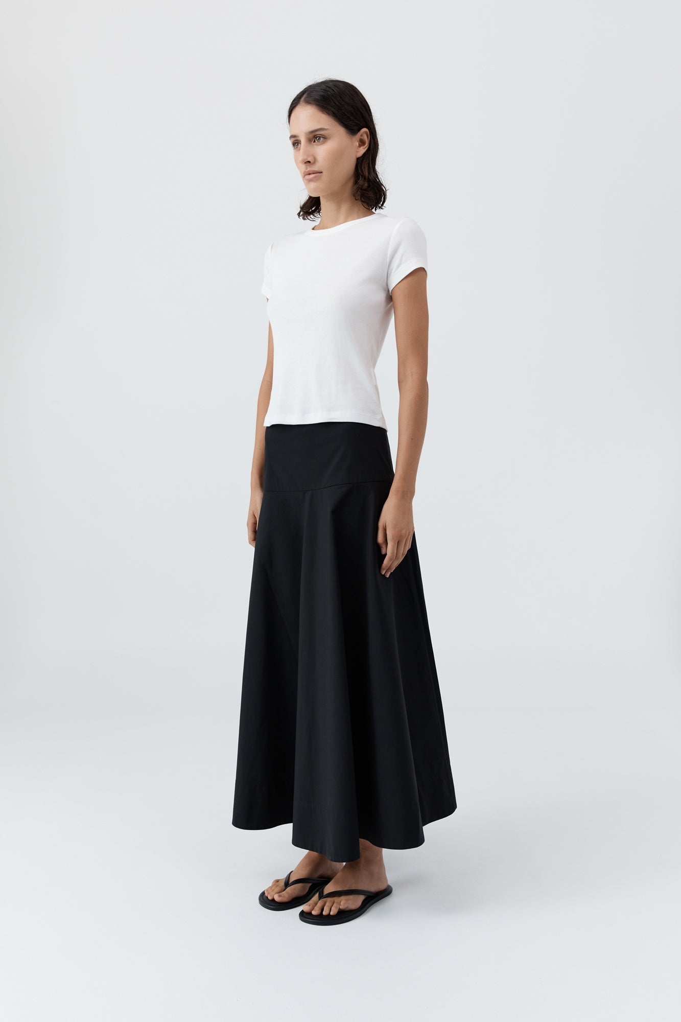 image of a model wearing the st agni circle cotton hem skirt