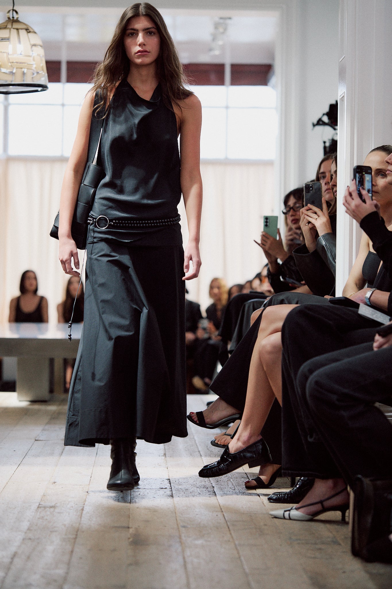 image of a model wearing the st agni circle cotton hem skirt