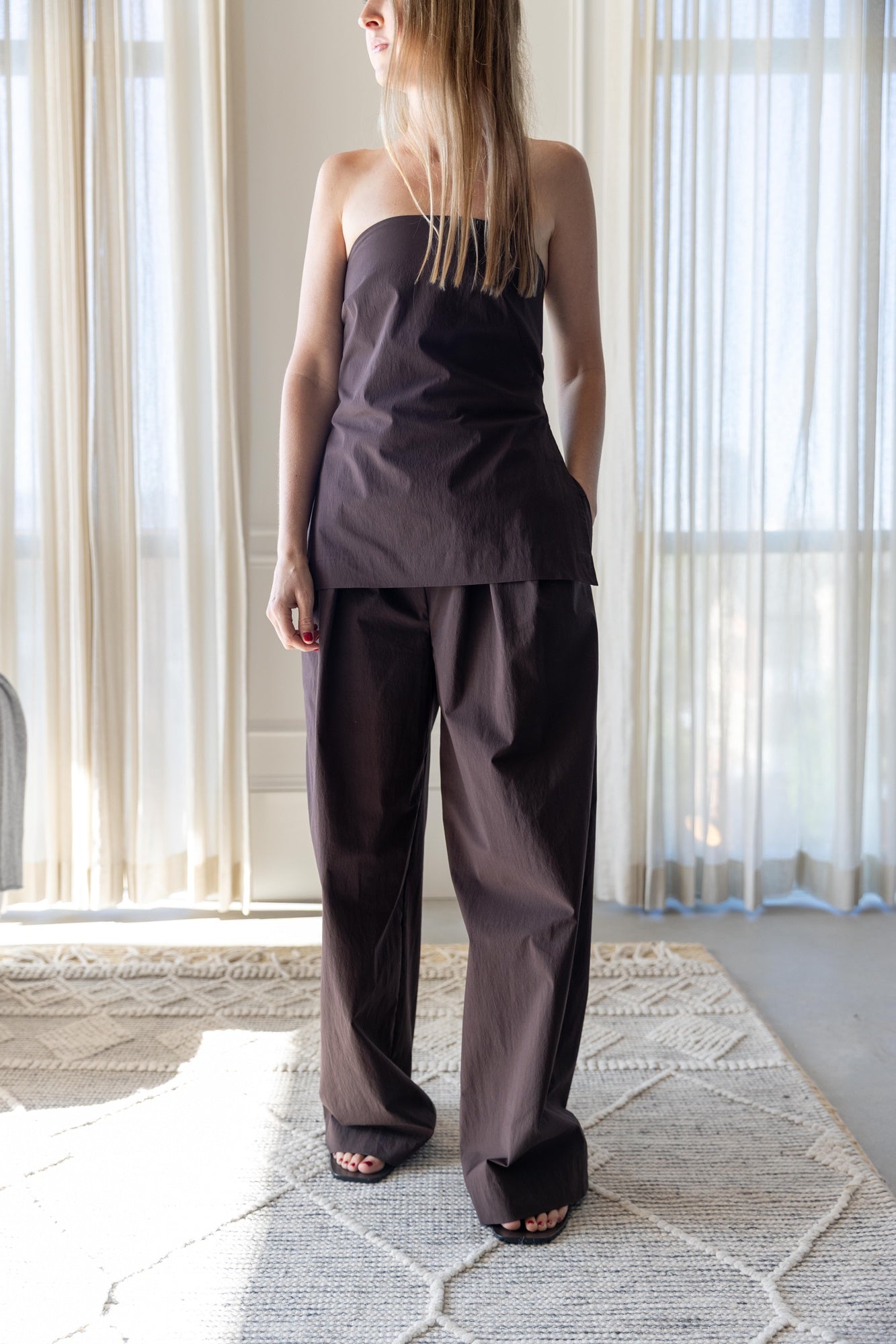 St Agni Relaxed Pleat Pants-Bark