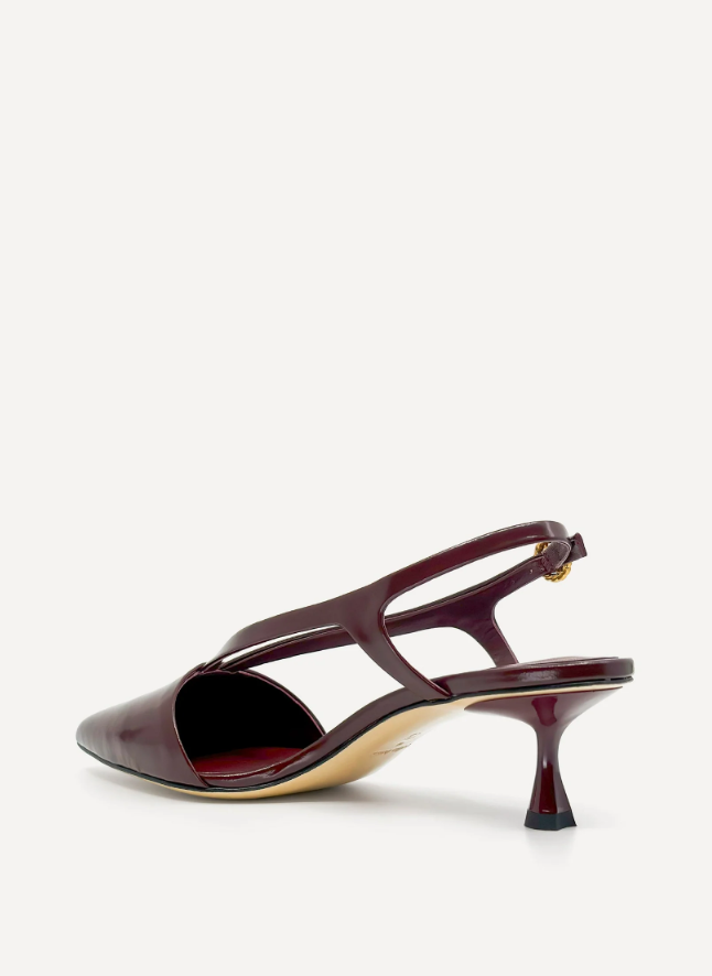 Burgundy Halo 50 high-heel sandal on a white background