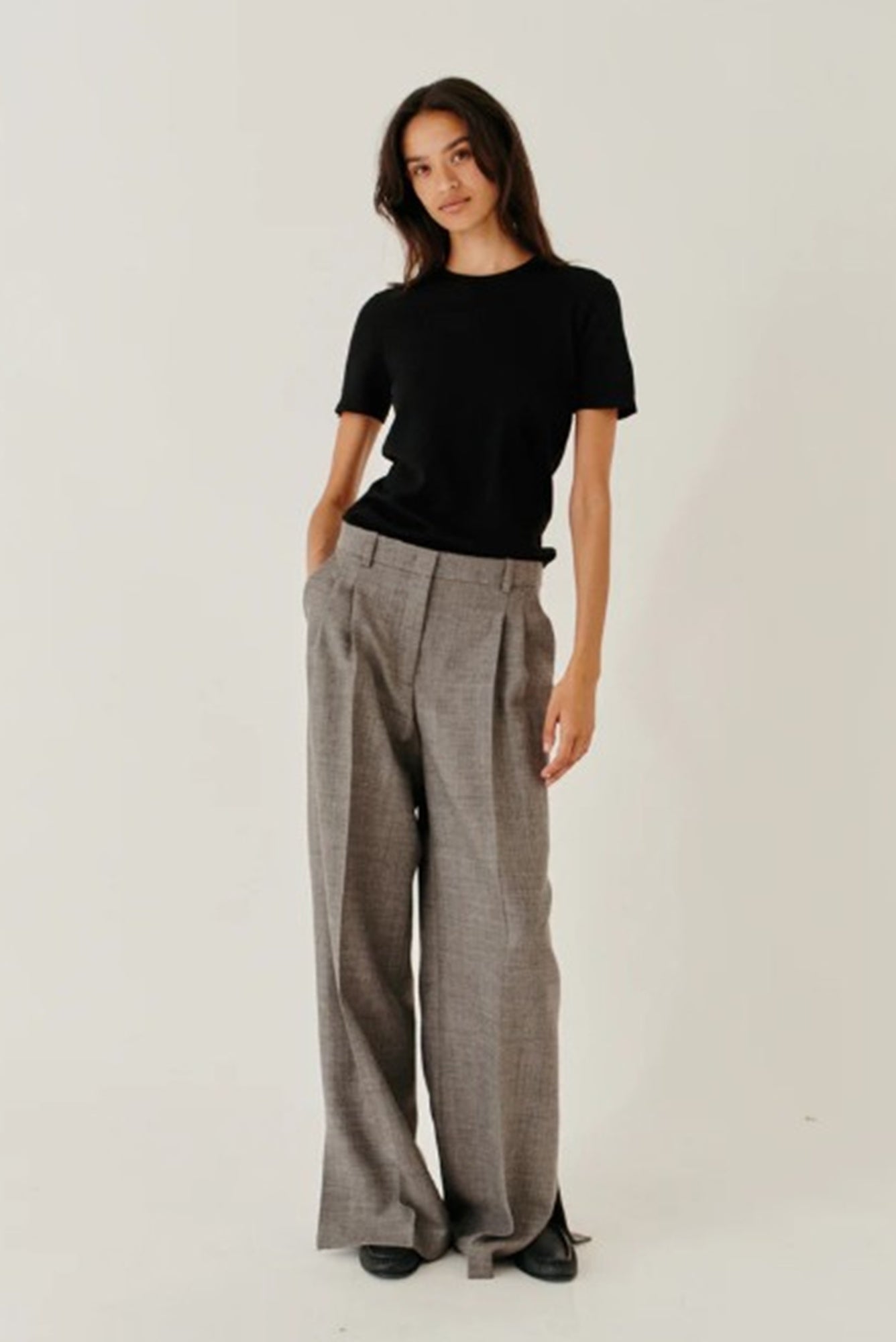 image of a model wearing the Garment Bergen Knit Tee in Black