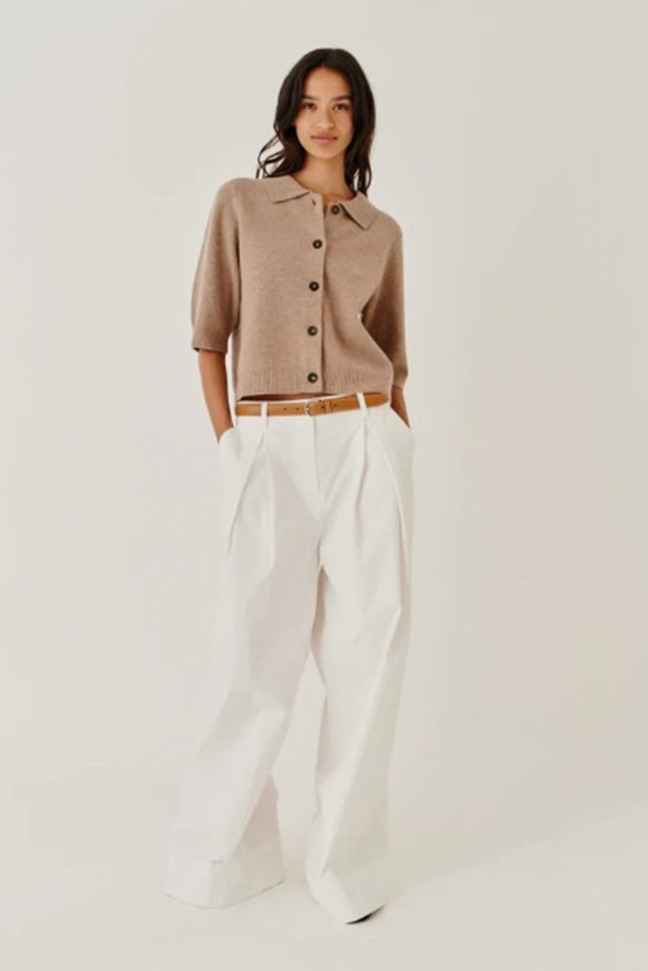 image of a model wearing the Garment Como Cropped Cardigan