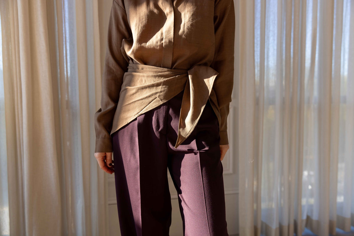 The Garment Eleanor Shirt in Brown styled with Forte Forte Grain de Poudre High Waist Pants, view 6