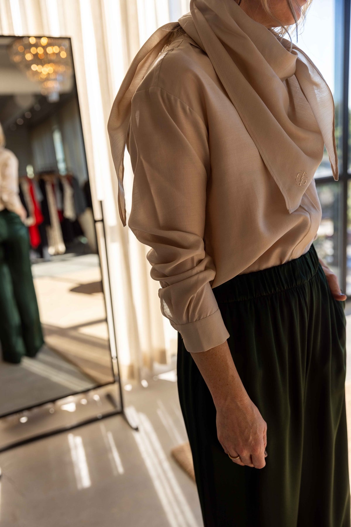 The Garment Eleanor Shirt in Beige styled with Sablyn Brynn pants, view 7