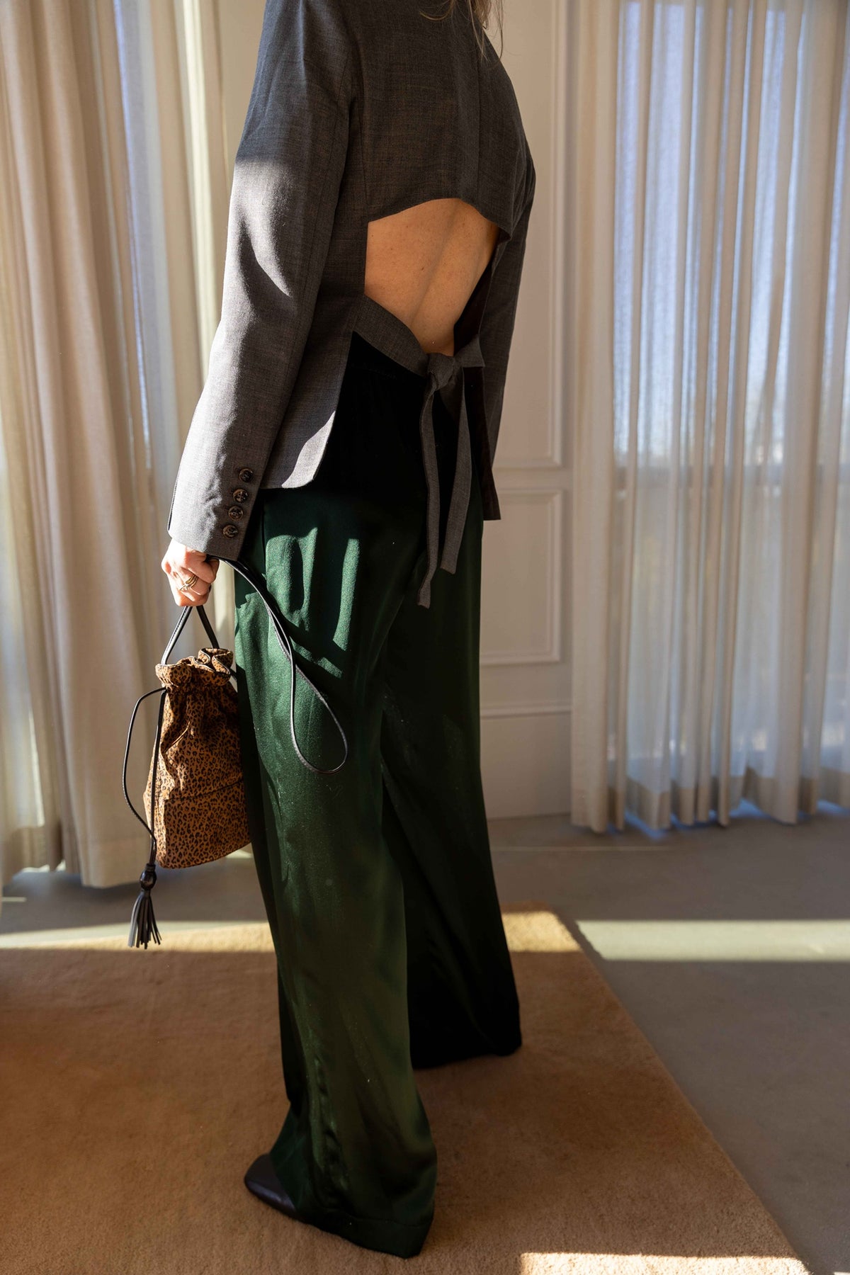 The Garment Grand Back Blazer styled with Sablyn Brynn pants and a Hunting Season handbag, view 3