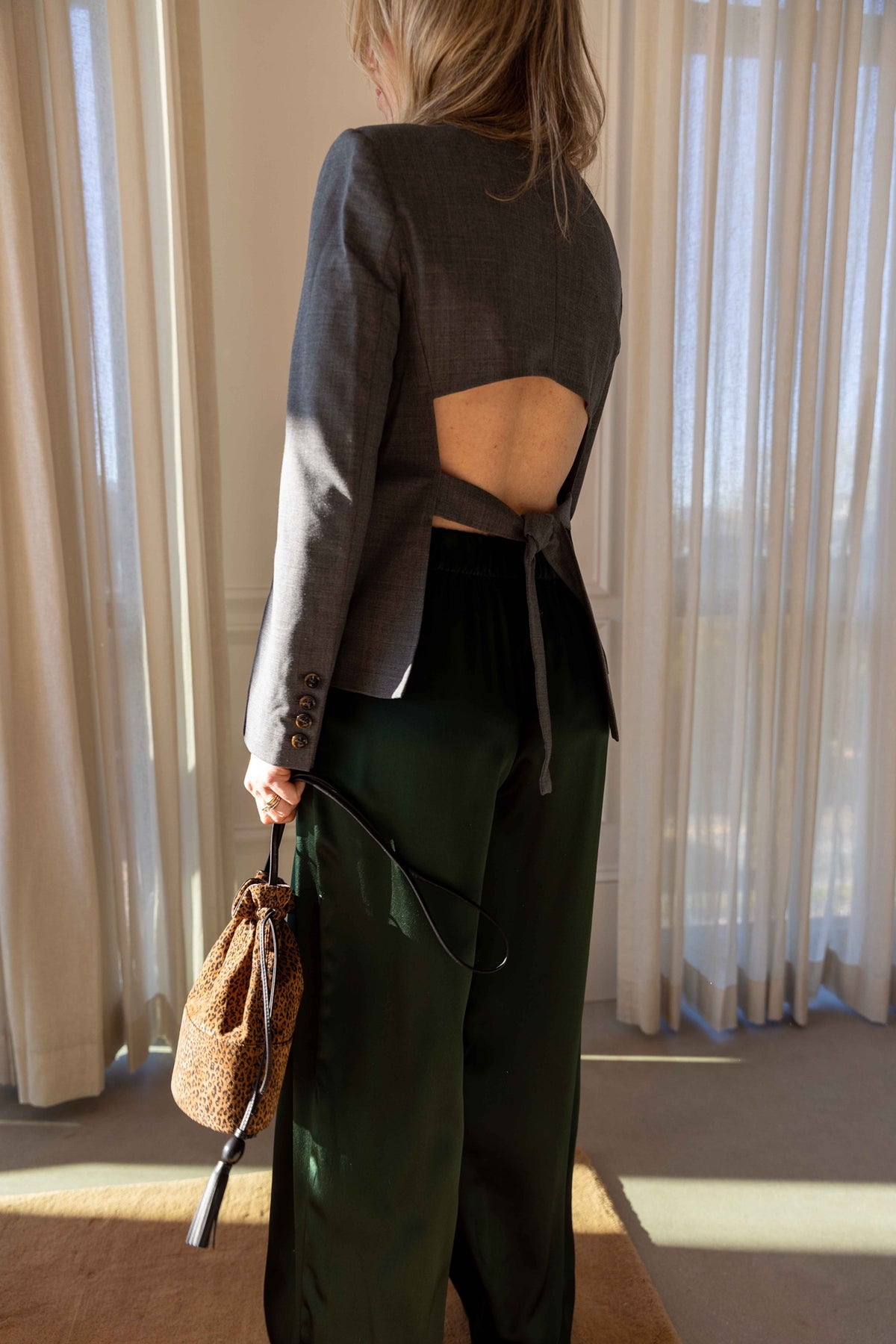 The Garment Grand Back Blazer styled with Sablyn Brynn pants and a Hunting Season handbag, view 5