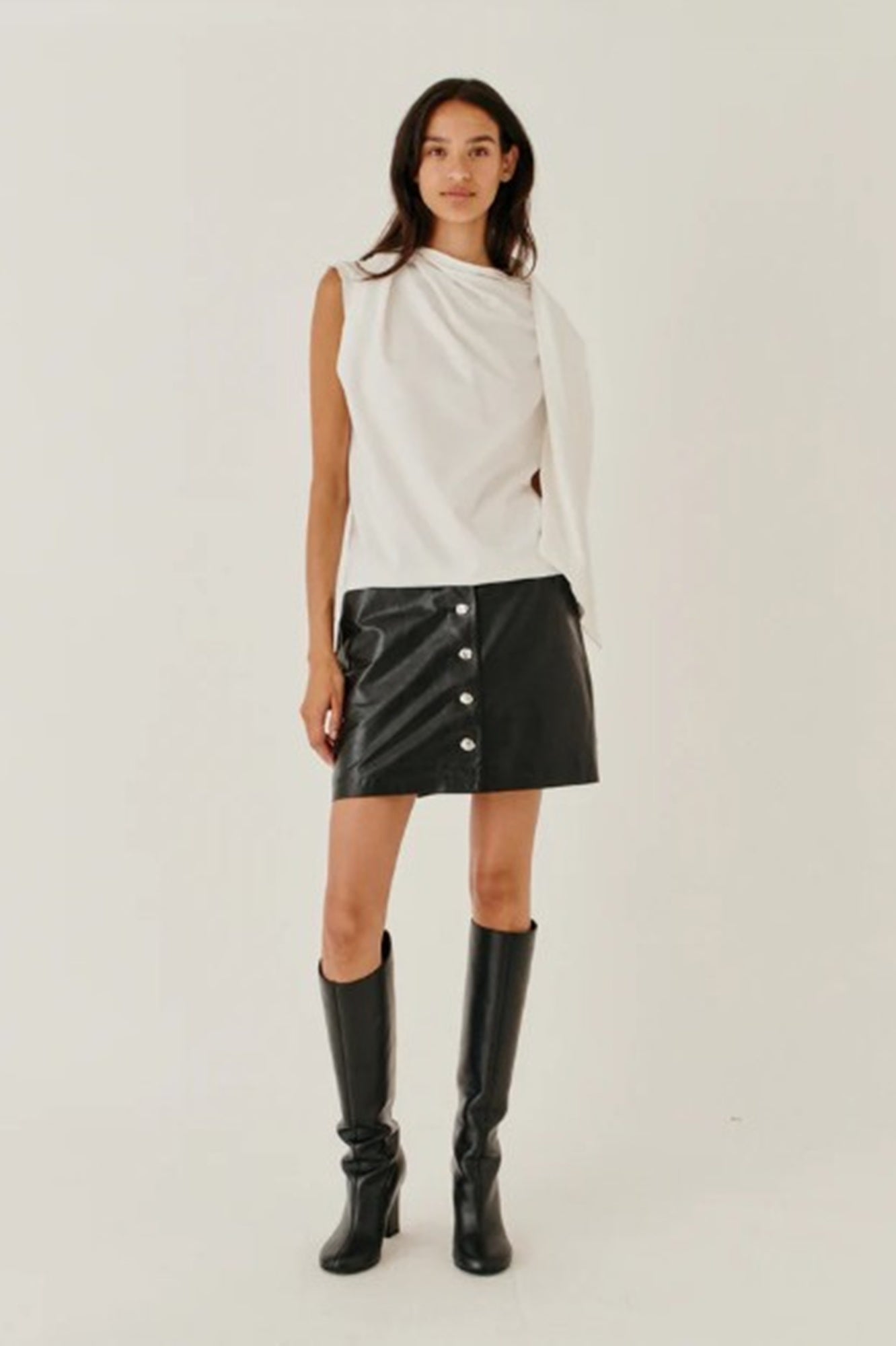 image of a model wearing the Garment Scarf Tee in Cream