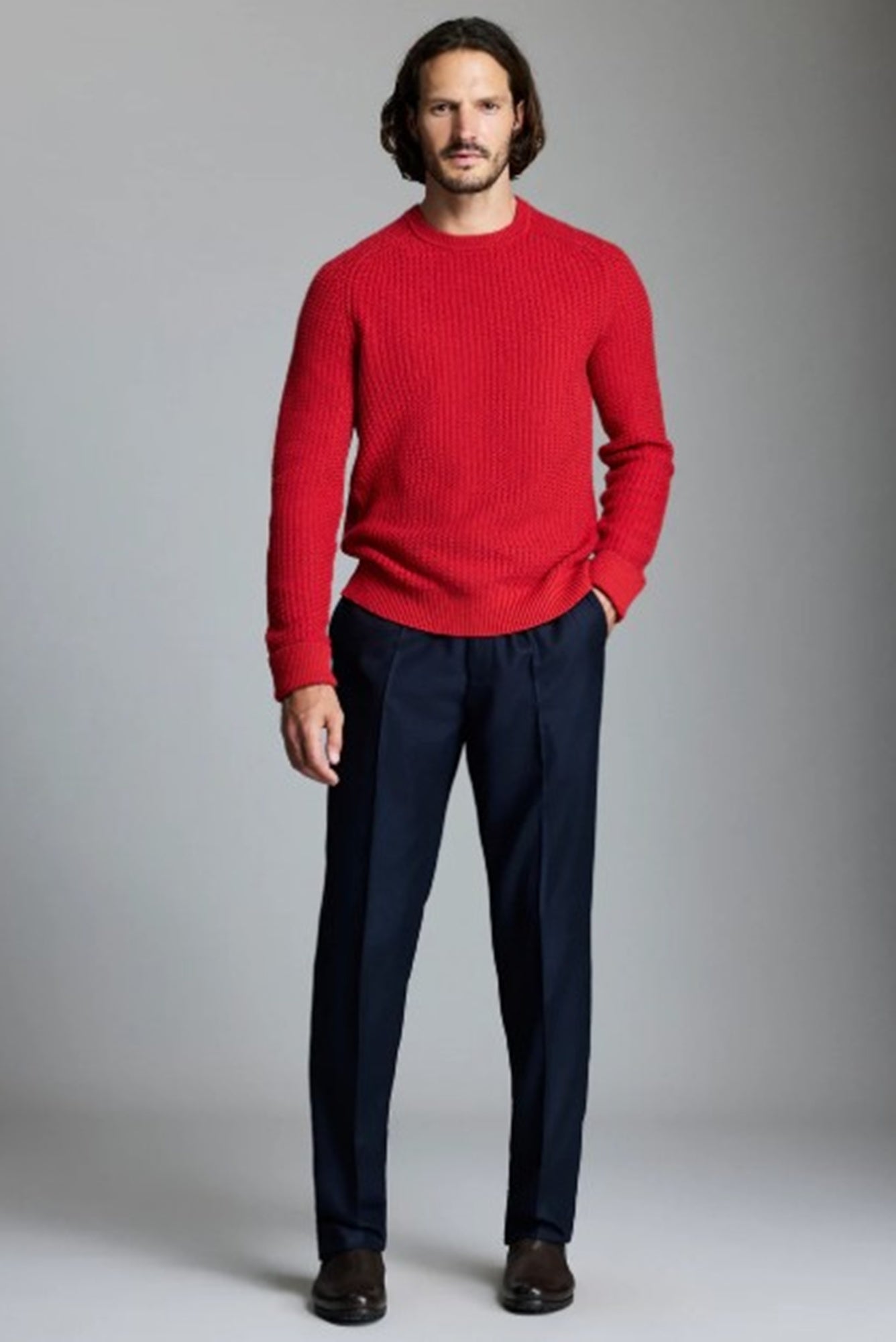 Billy Reid Wool Plaited Textured Crew-Pompeian Red